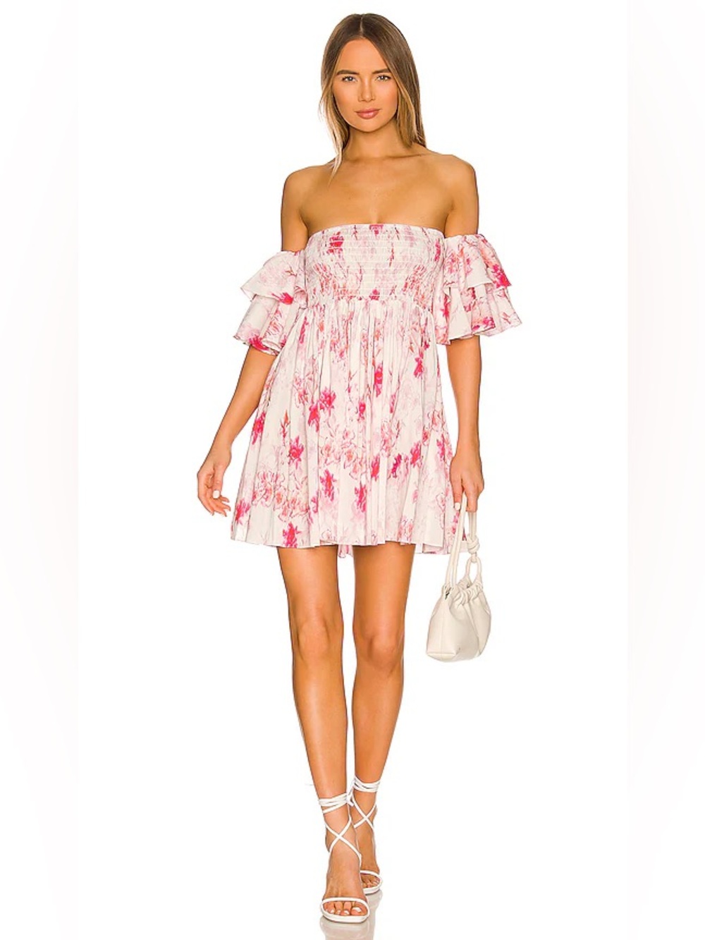 MISA Dina Dress in Abstract Rose Floral Off Shoulder Dress XS